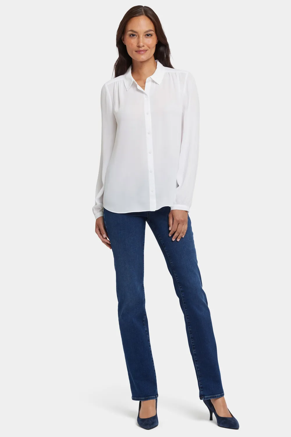 NYDJ Modern Bluse Optic White mit Kellerfalte