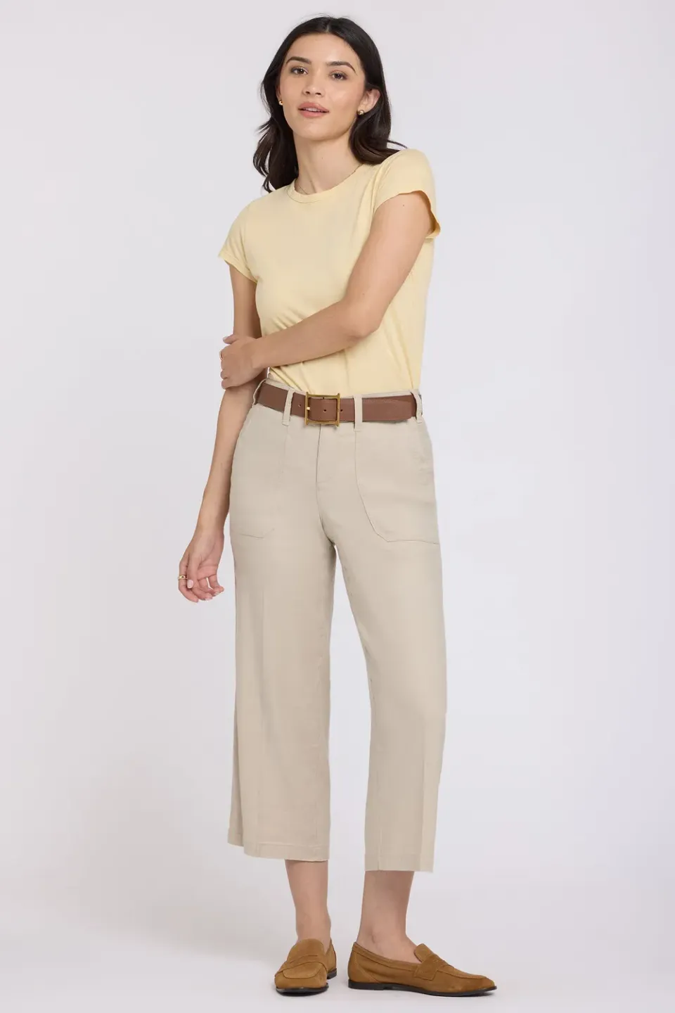 NYDJ Wide Leg Cargo Capri Caprihose Feather Stretch-Leinen