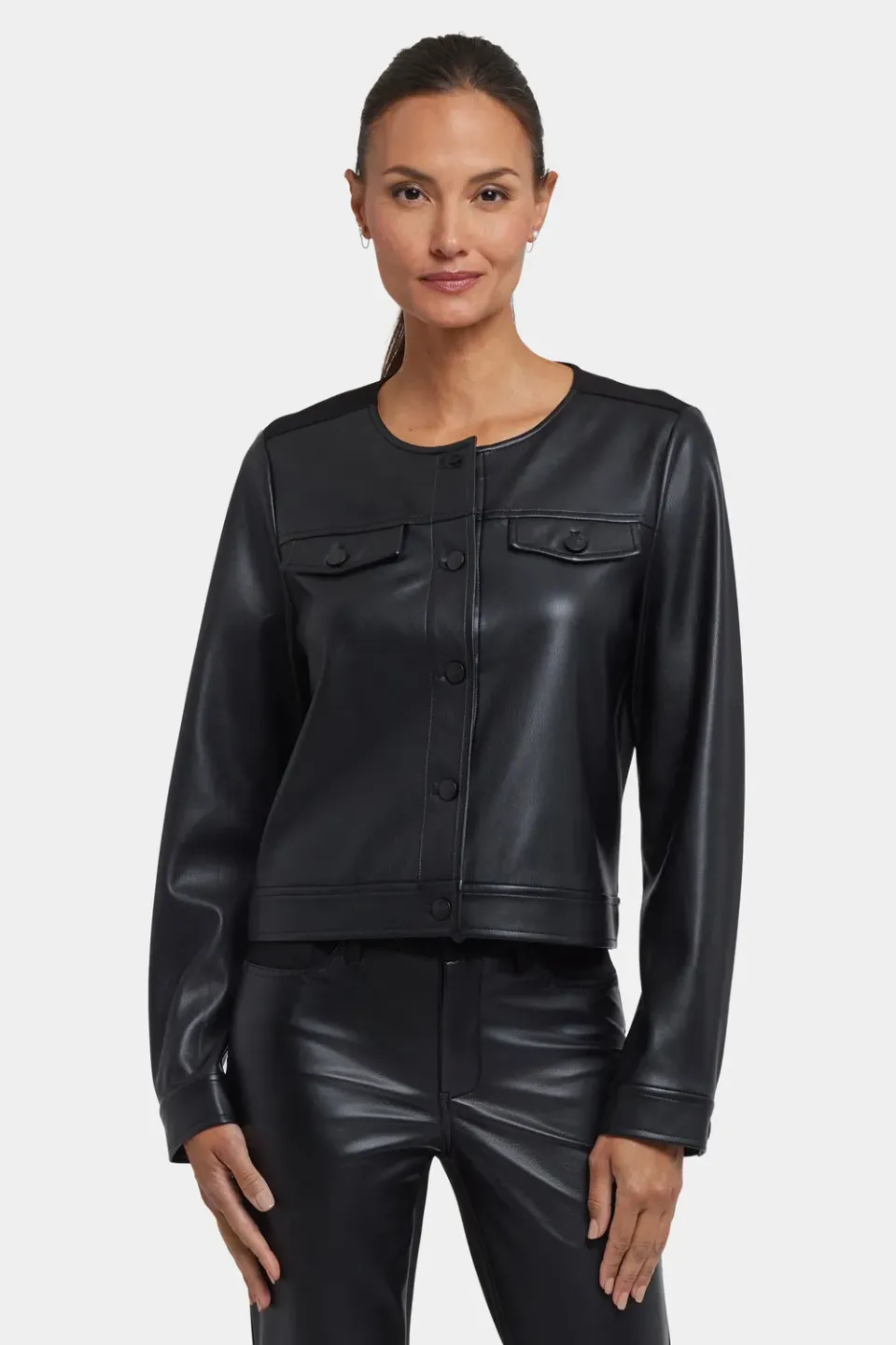 NYDJ Vanessa Jacke Schwarz Kunstleder
