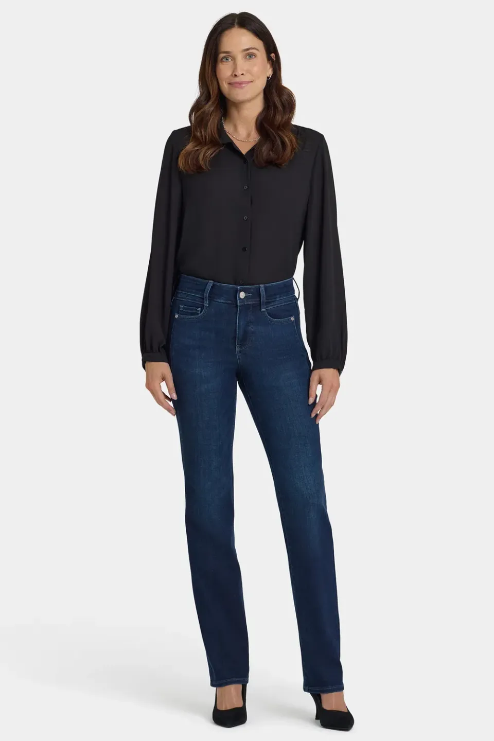 NYDJ Marilyn Straight Jeans Blackened Blue Dunkelblau