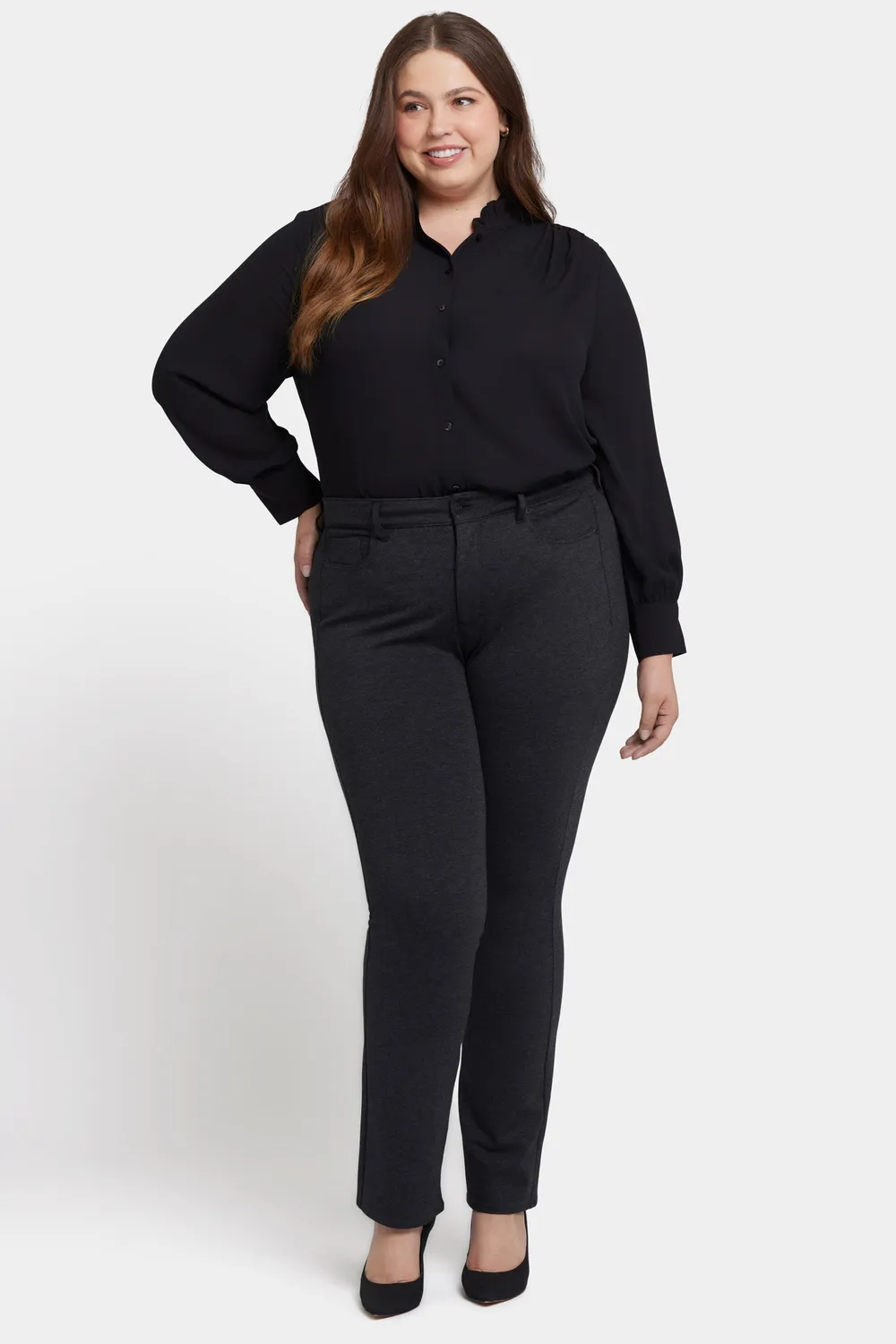 NYDJ Marilyn Straight Plus Hose Charcoal Stoff