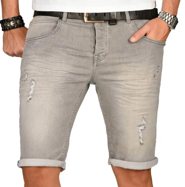 Alessandro Salvarini Designer Jeans Shorts Herren Grau Washed W29