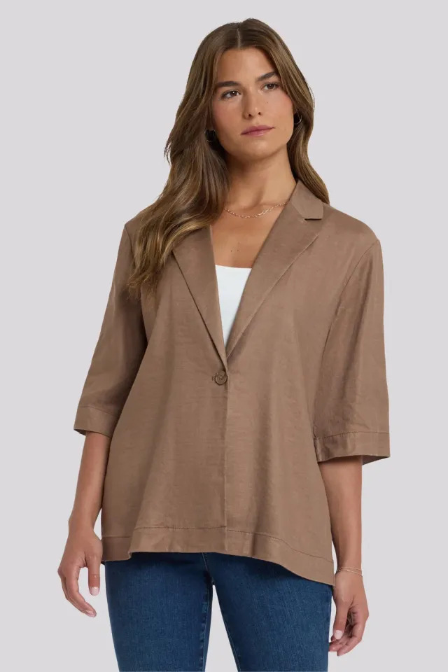 NYDJ Elbow Sleeve Blazer Toasted Coconut Stretch-Leinen