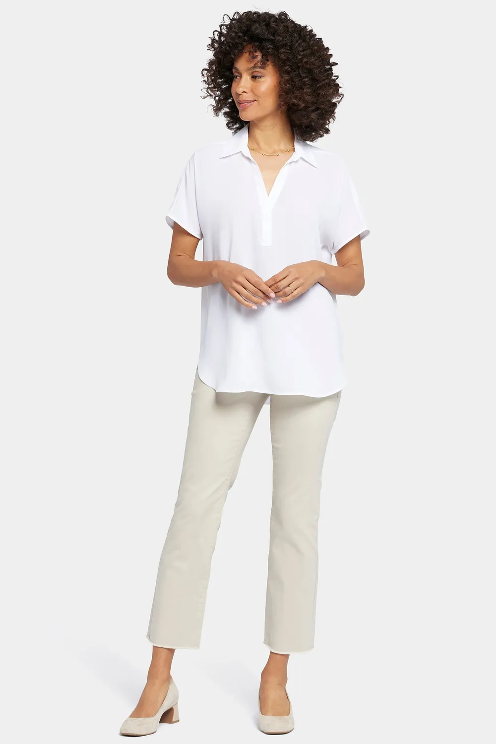 NYDJ Becky Kurzarm Bluse Optic White Weiß