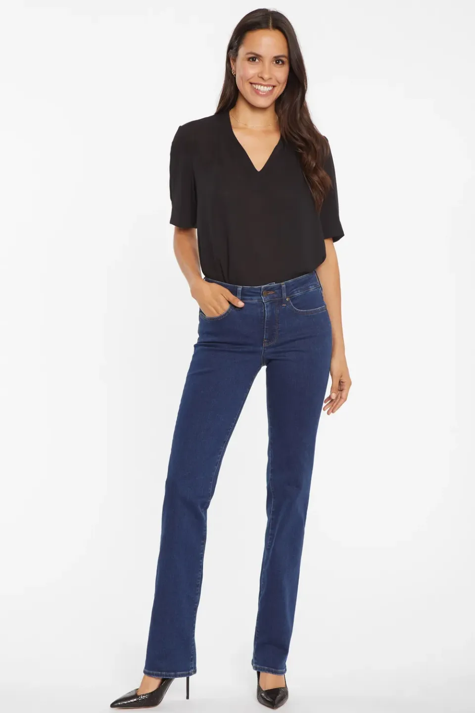NYDJ Marilyn Straight Petite Jeans Quinn blau gerades Bein