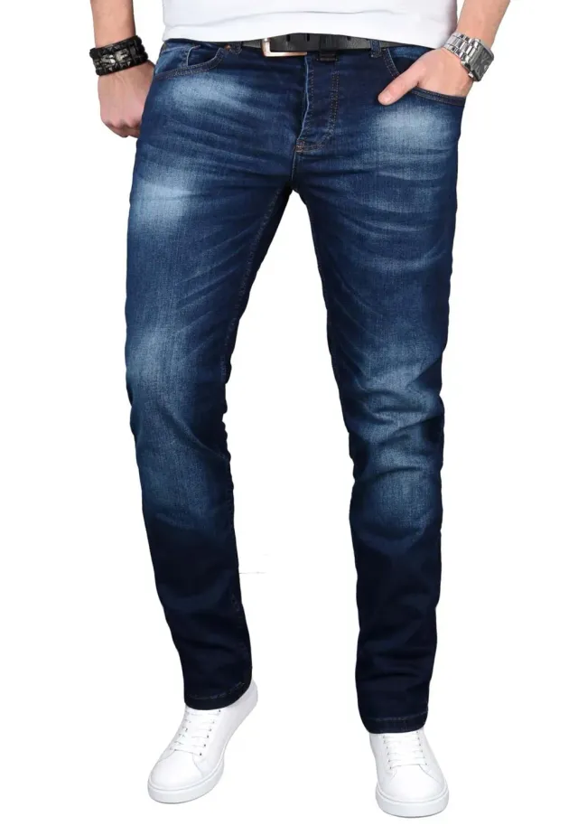 Alessandro Salvarini Herren Slim Fit Jeans Stretch Schwarz Washed