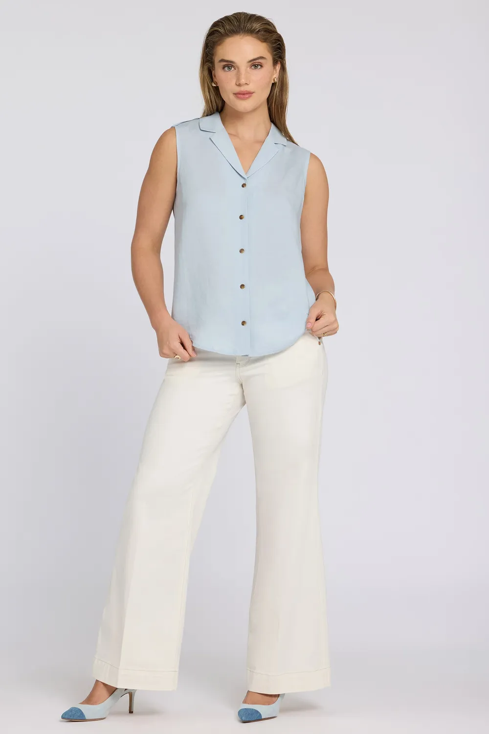 NYDJ Gabrielle Bluse Blue Clover ärmellos Leinenmix