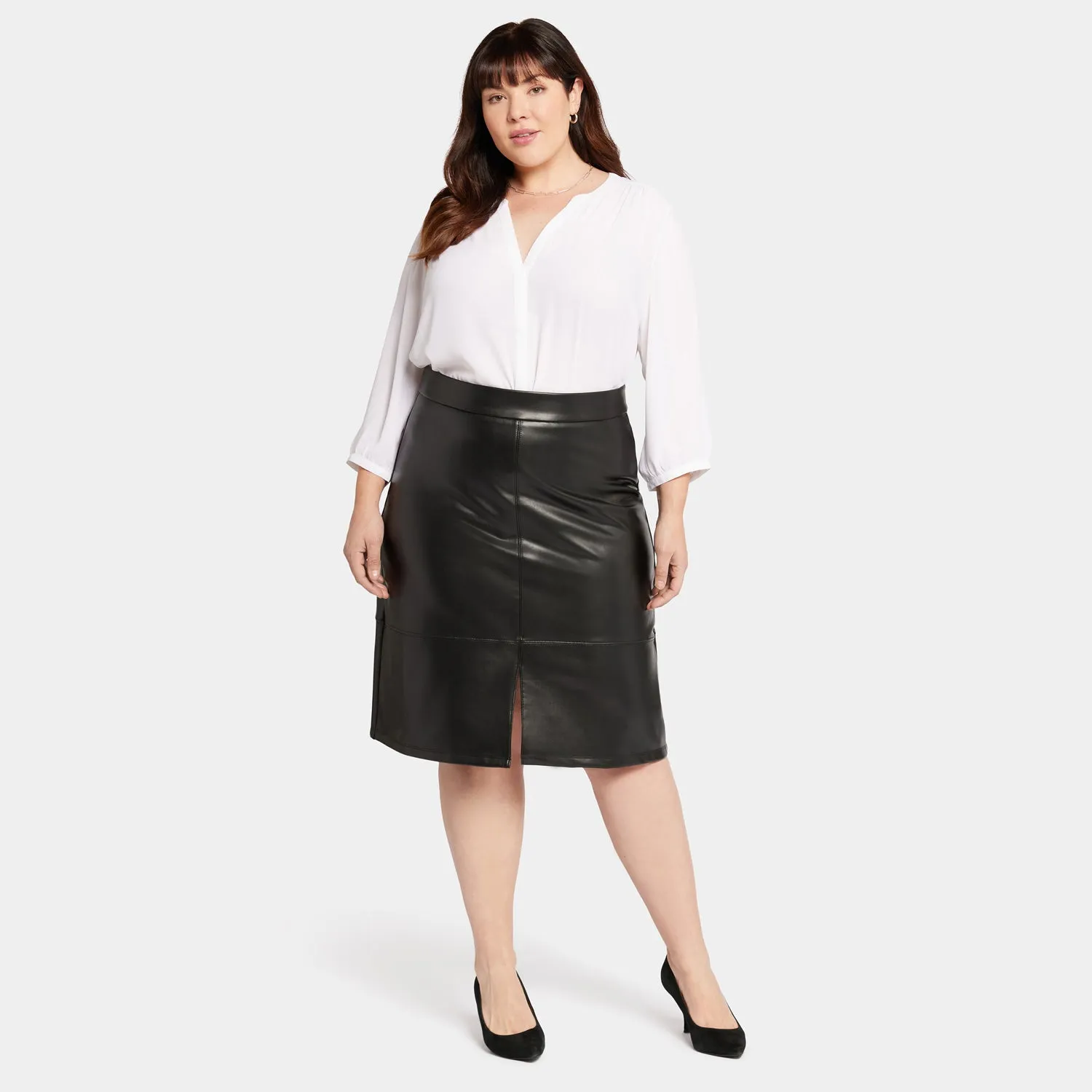 NYDJ Faux Leather A-Line Rock Schwarz Plus Size