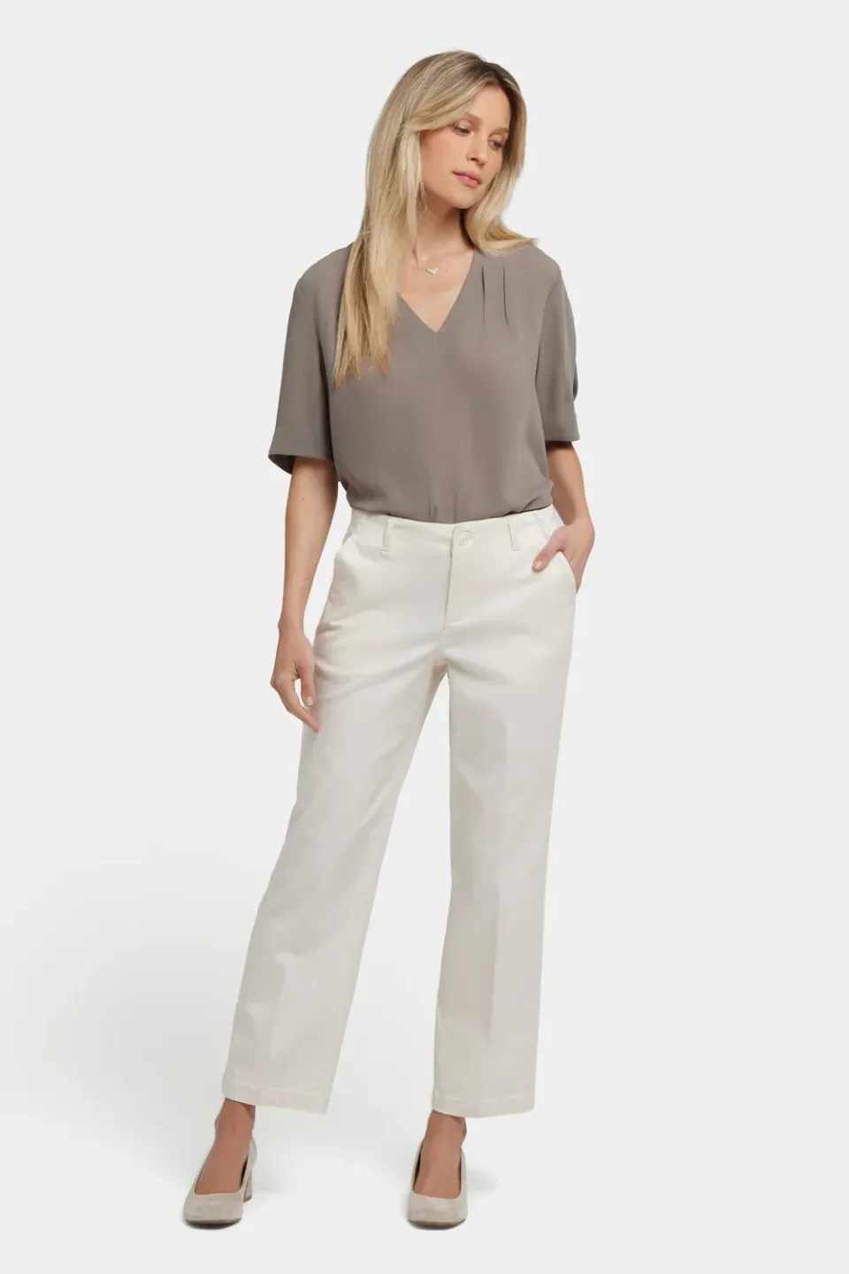 NYDJ Marilyn Straight Ankle Hose Ivory Stretch-Twill