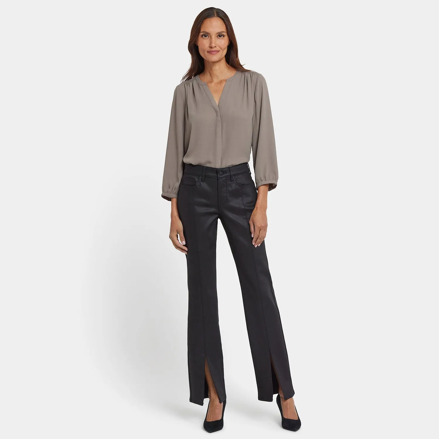 NYDJ Marilyn Straight Jeans Black Coated Schlitz