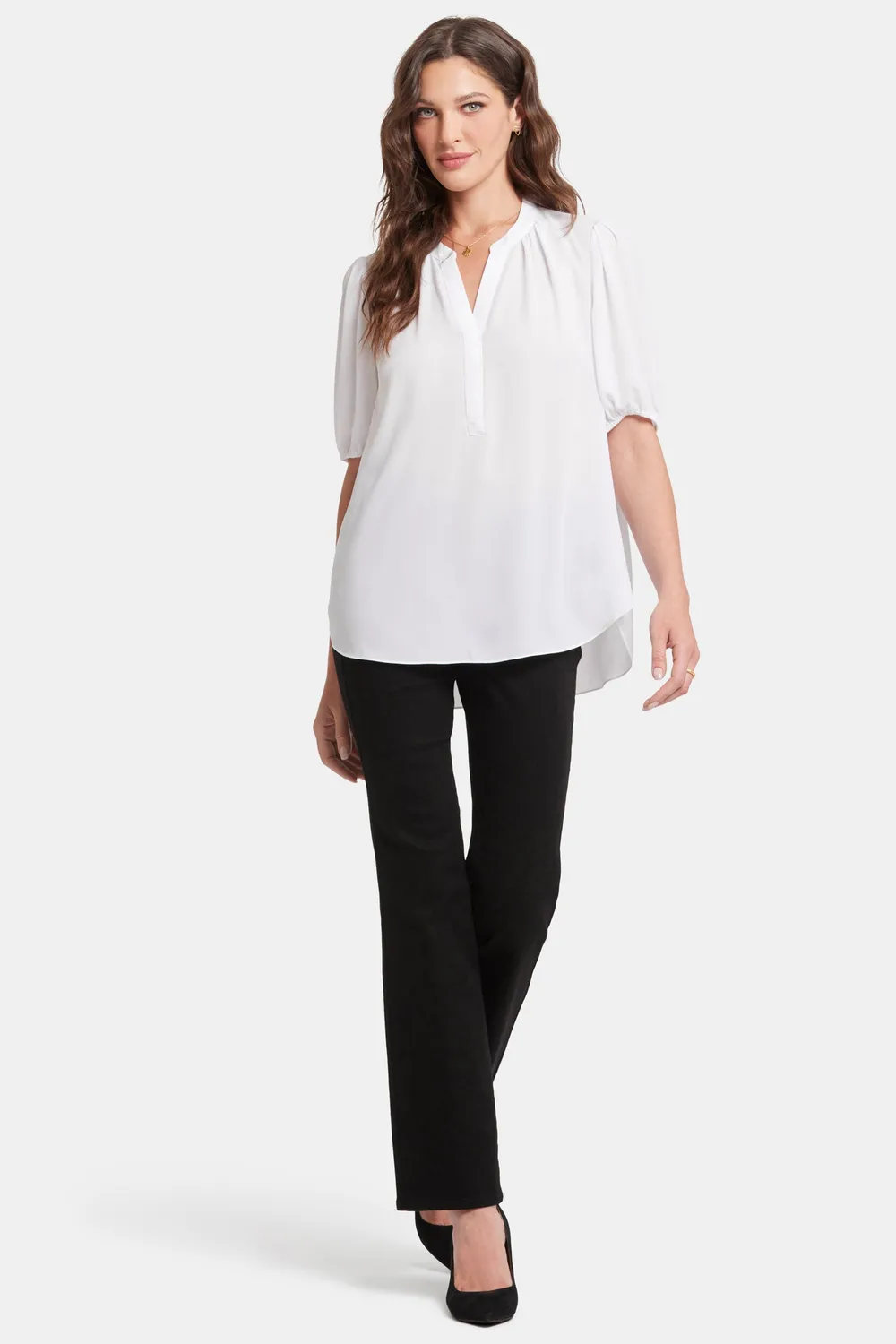 NYDJ Popover Bluse Optic White Puffärmel kurz