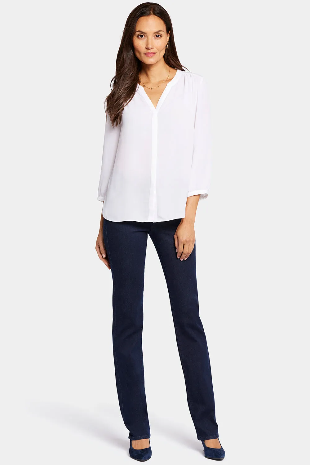NYDJ Pintuck Bluse Optic White 3/4 Arm