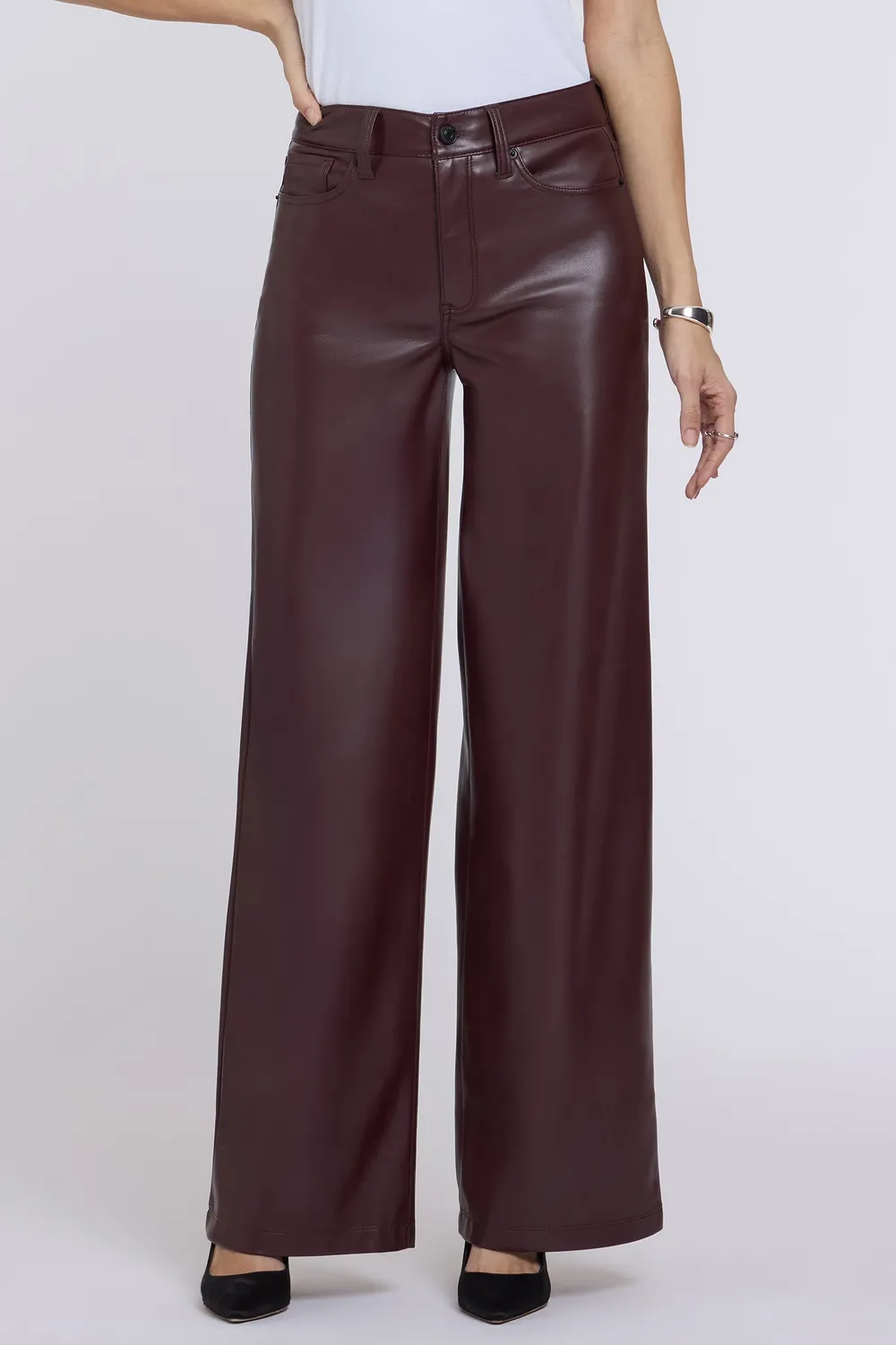 NYDJ Teresa Wide Leg Kunstlederhose Bitter Chocolate