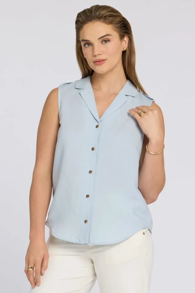 NYDJ Gabrielle Bluse Blue Clover ärmellos Leinenmix