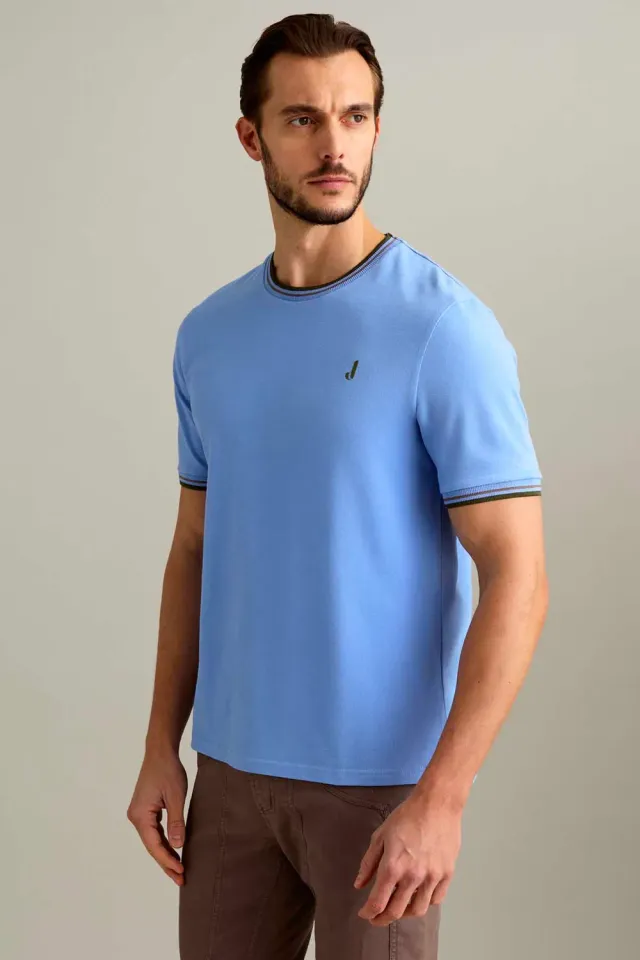 Jeckerson T-Shirt Kurzarm Pique Hellblau Baumwolle
