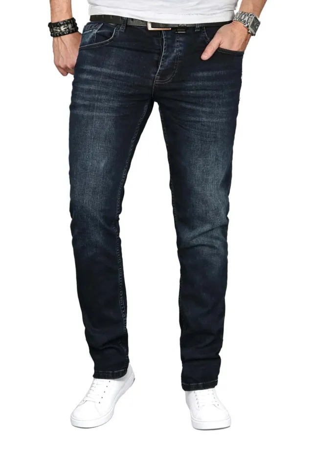 Alessandro Salvarini Herren Slim Fit Jeans Stretch Mittelblau Used