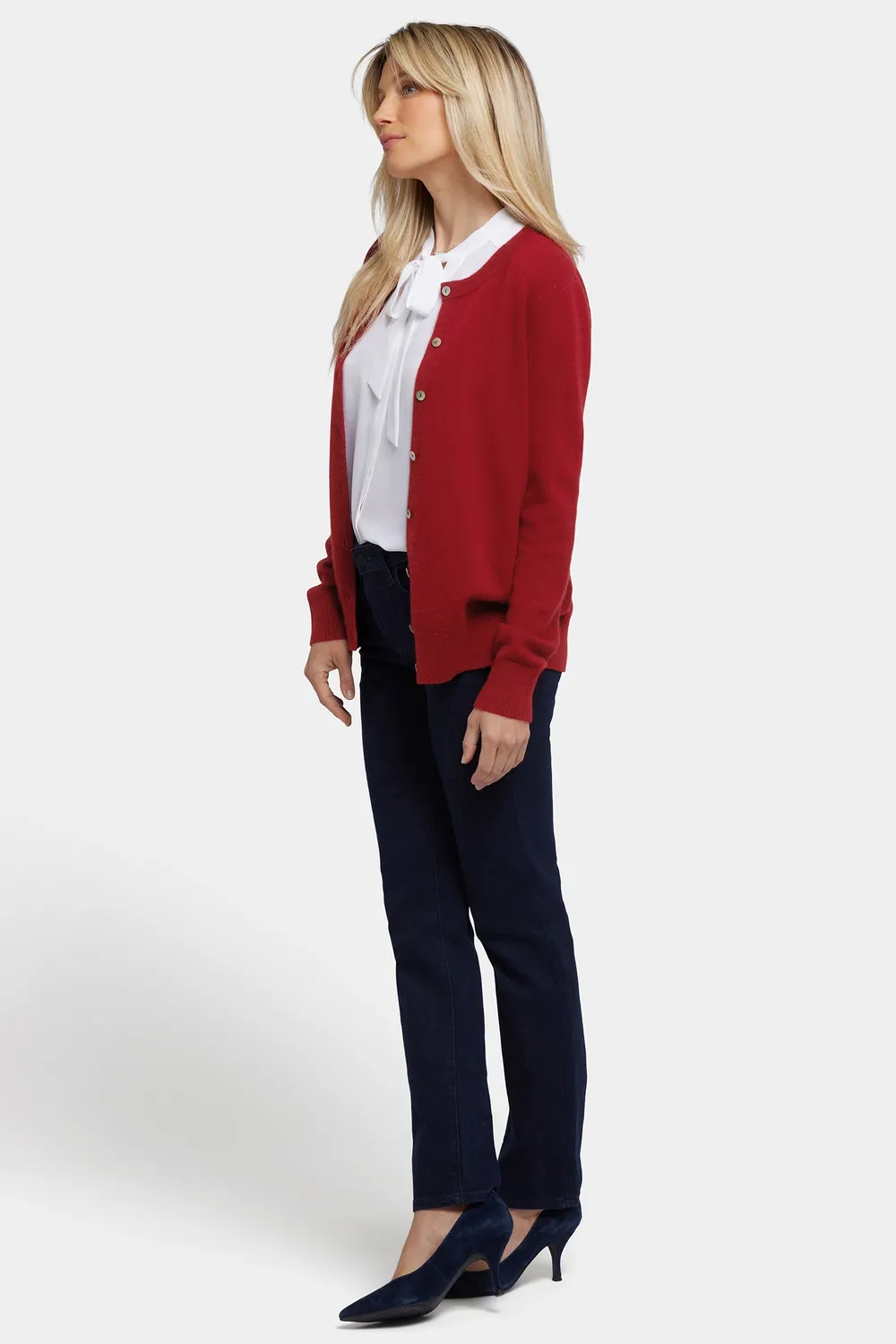 NYDJ Cashmere Crewneck Cardigan Strickjacke Rot