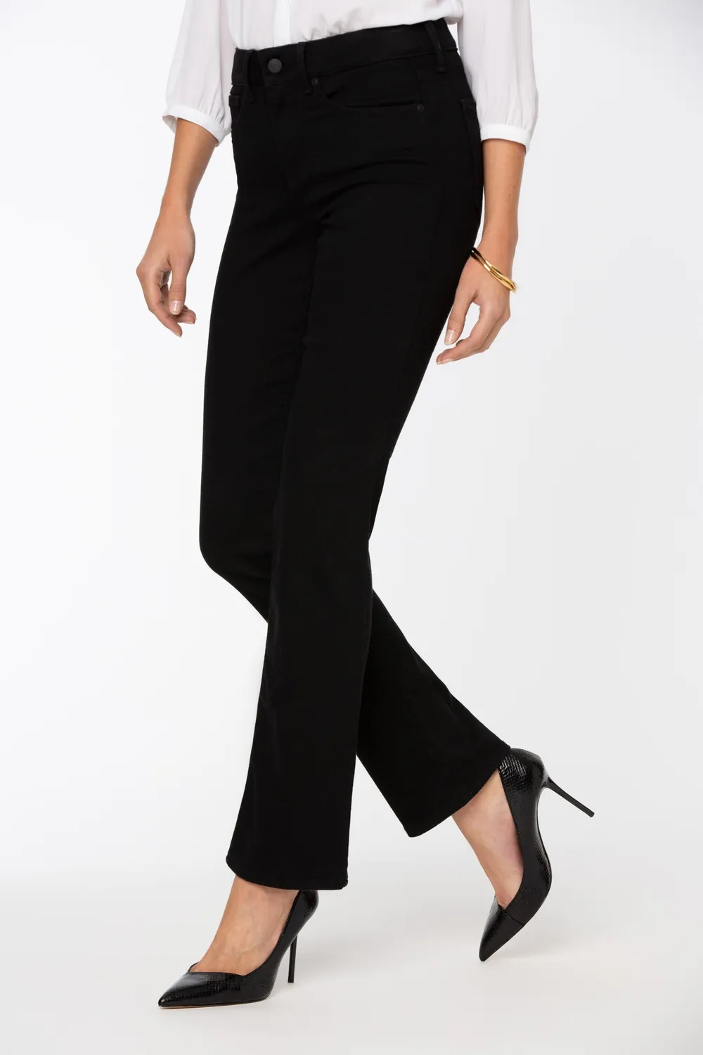NYDJ Marilyn Straight Jeans Petite Schwarz gerade