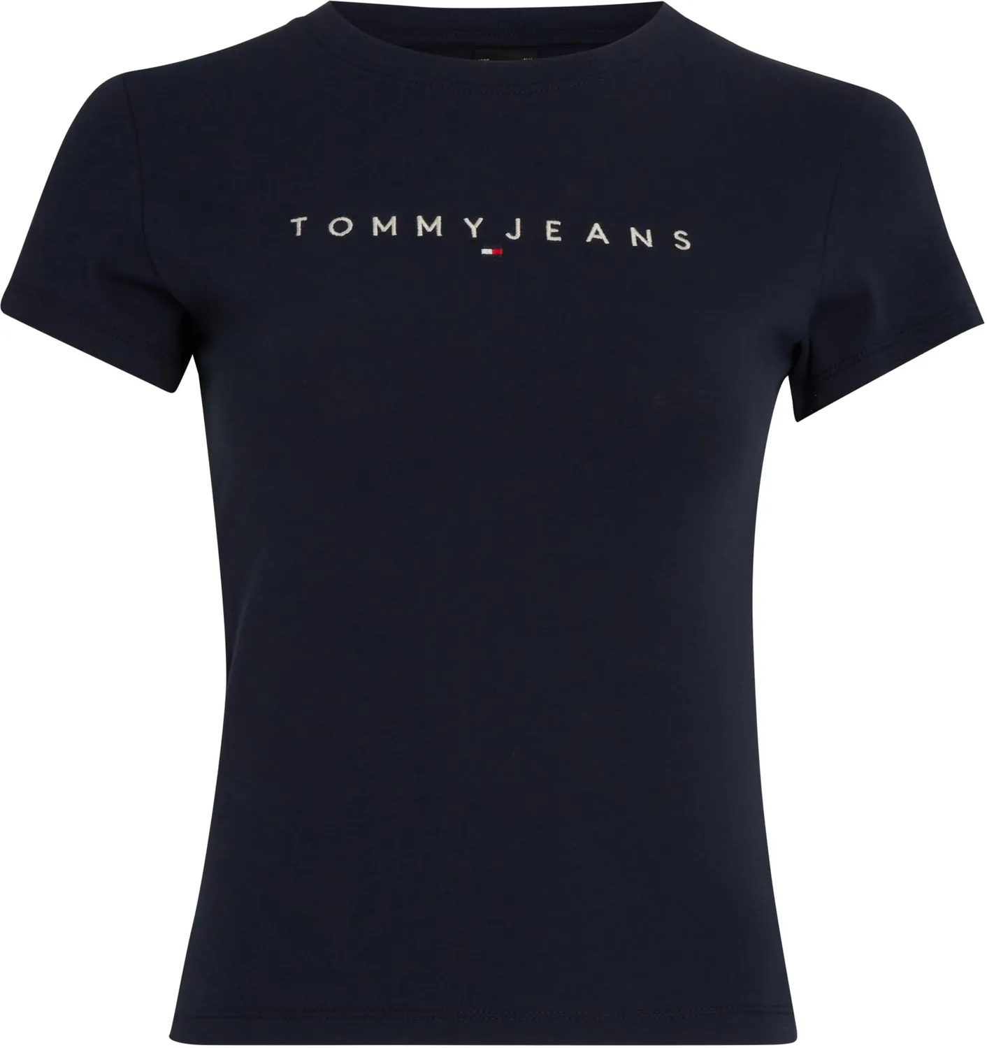 Tommy Jeans TJW Slim Linear Damen T-Shirt L Slim-Fit Weiß