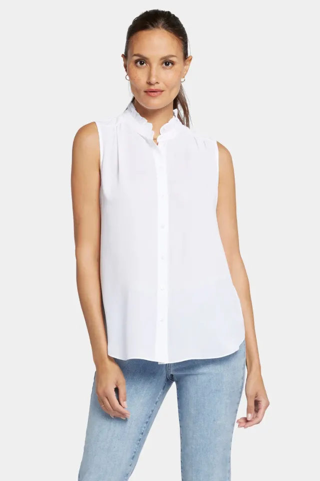 NYDJ Rüschen Bluse ärmellos Optic White Weiß