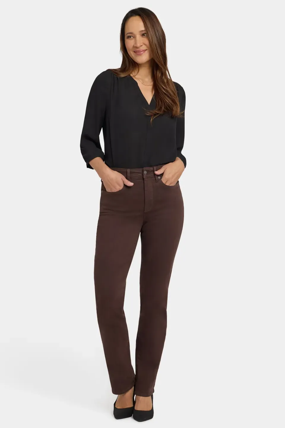 NYDJ Marilyn Straight Petite Jeans Bitter Chocolate