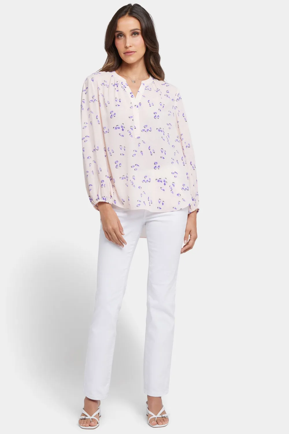 NYDJ Puff Sleeved Popover Bluse Serra de Mar Puffärmel