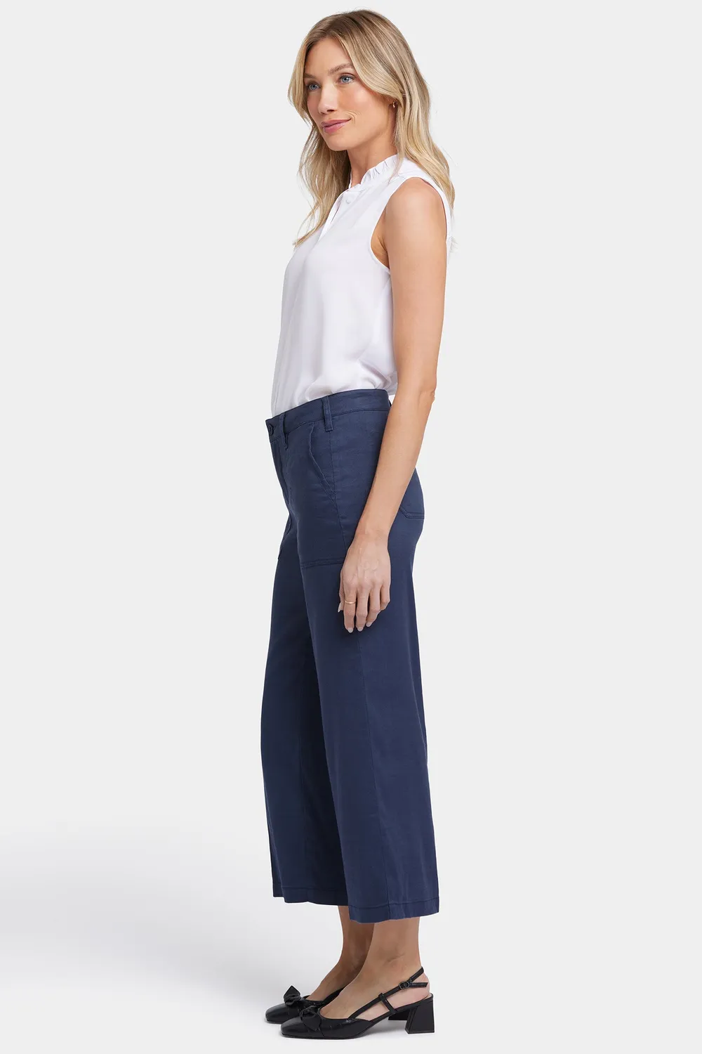 NYDJ Wide Leg Cargo Capri Caprihose Oxford Navy Petite Stretch-Leinen