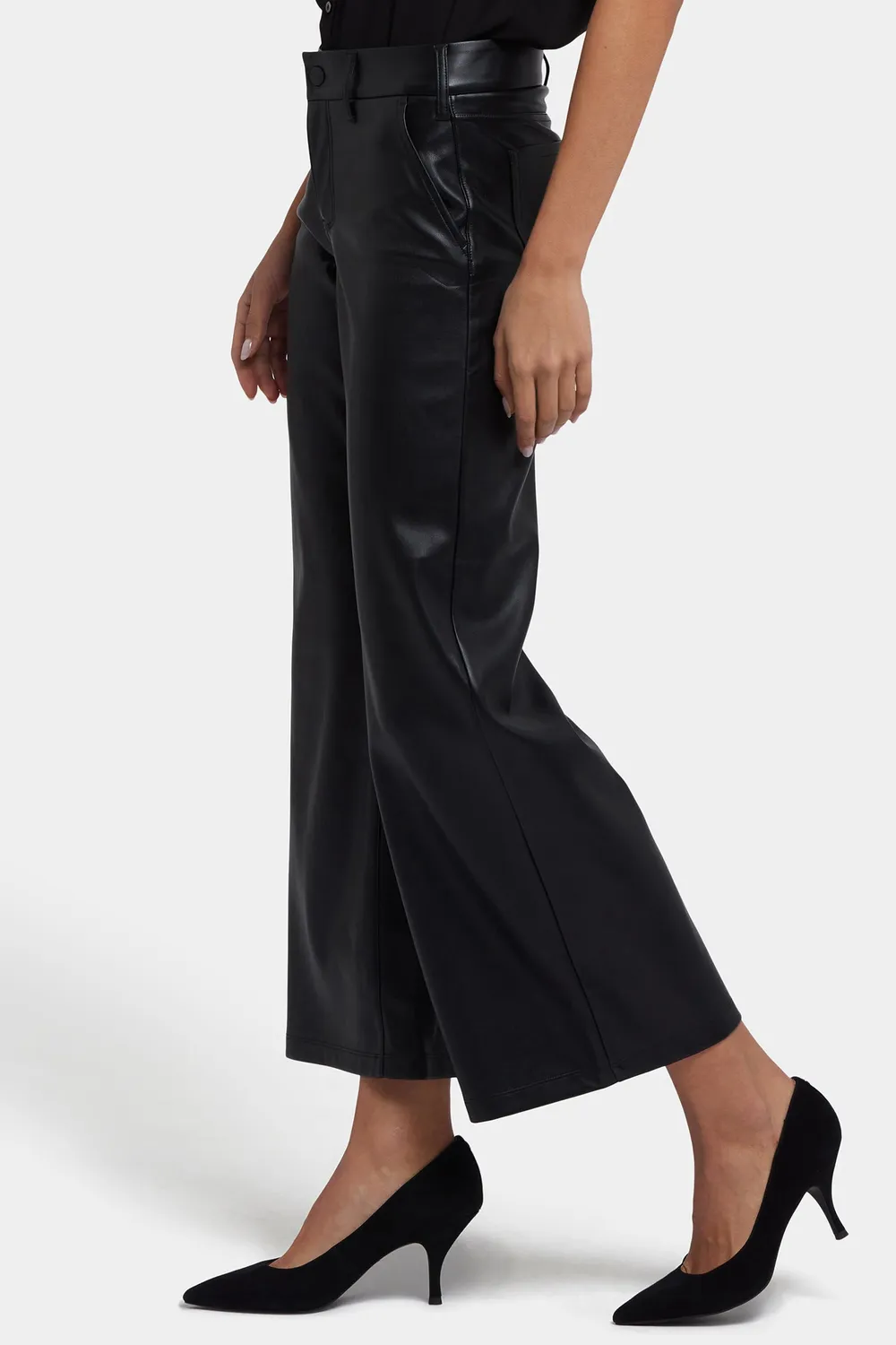 NYDJ Vegan Leder Hose schwarz Wide Leg Stretch