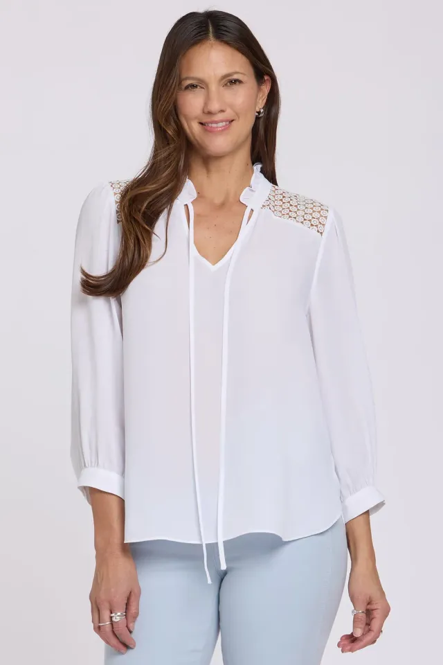 NYDJ Lorelei Lace Yoke Bluse Optic White Spitze