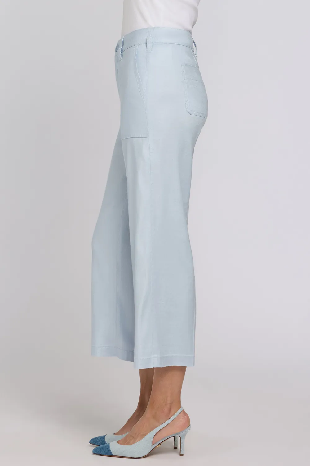 NYDJ Wide Leg Cargo Capri Petite Blue Clover Leinen