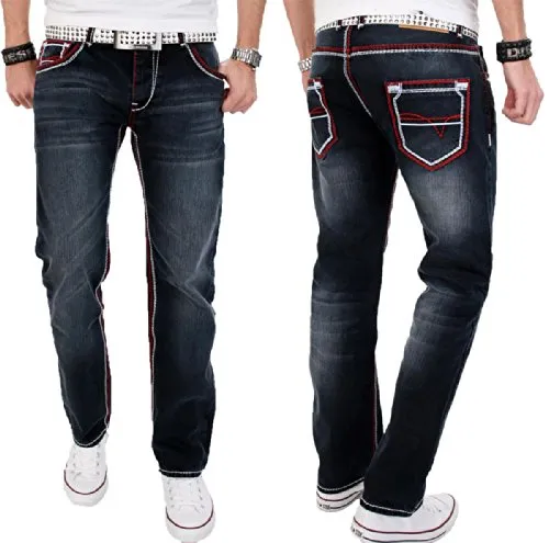 Alessandro Salvarini AS-002 Jeans rot-weiße Nähte Regular