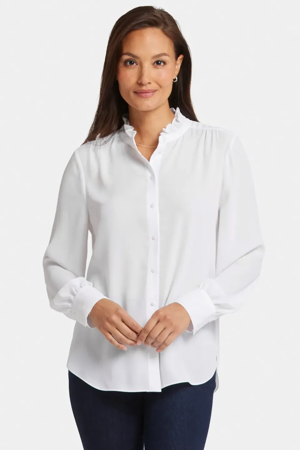 NYDJ Ruffle Neck Bluse Optic White weiß