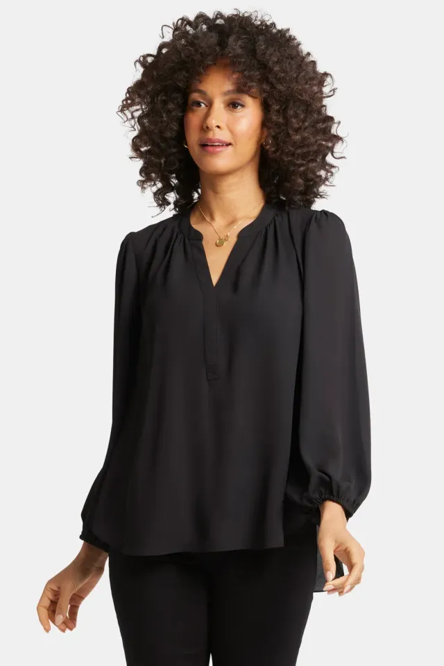 NYDJ Puff Sleeve Popover Bluse Schwarz luftig
