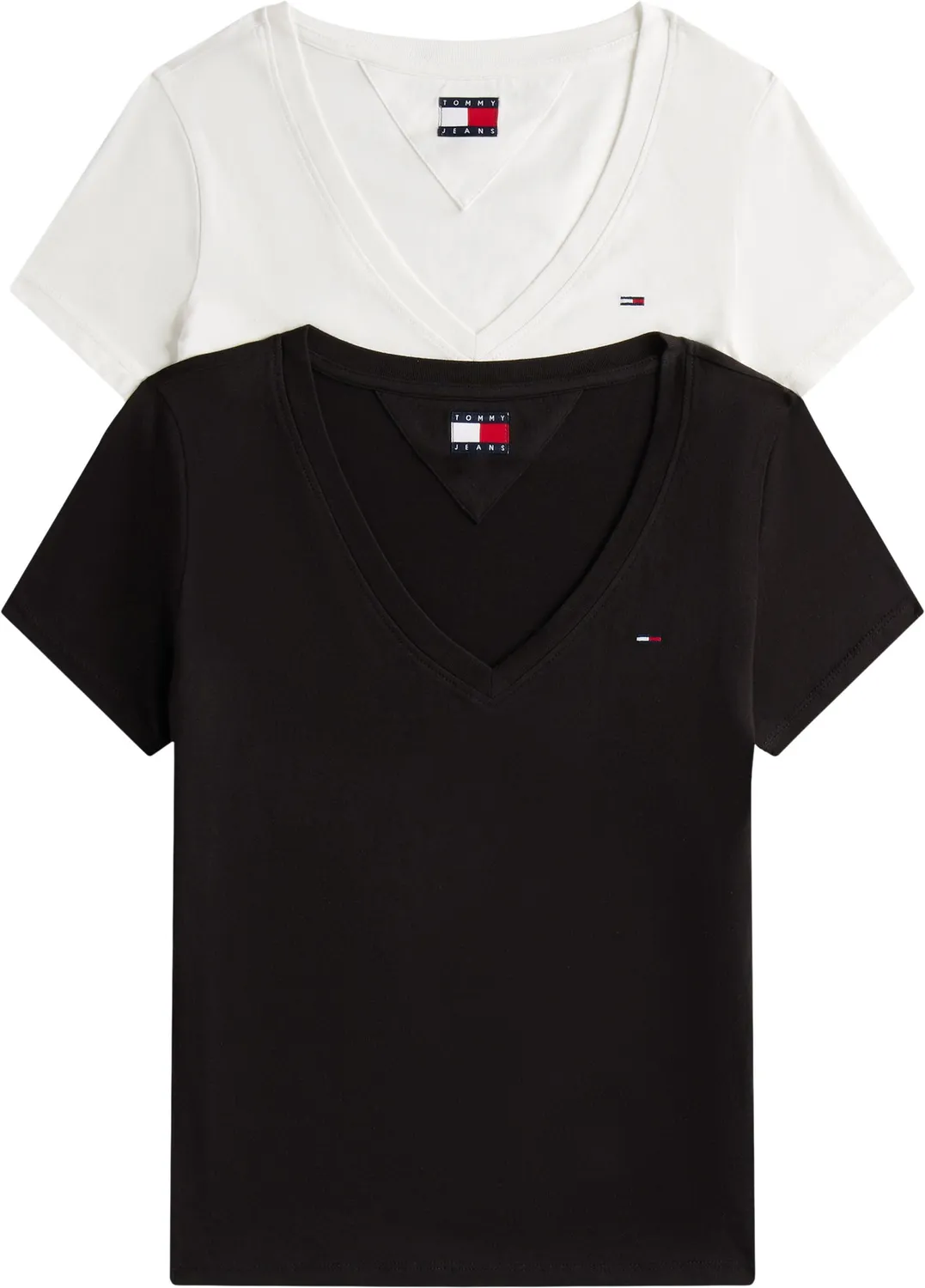 Tommy Jeans 2er Pack Damen T-Shirt V-Ausschnitt Ecru Rosa