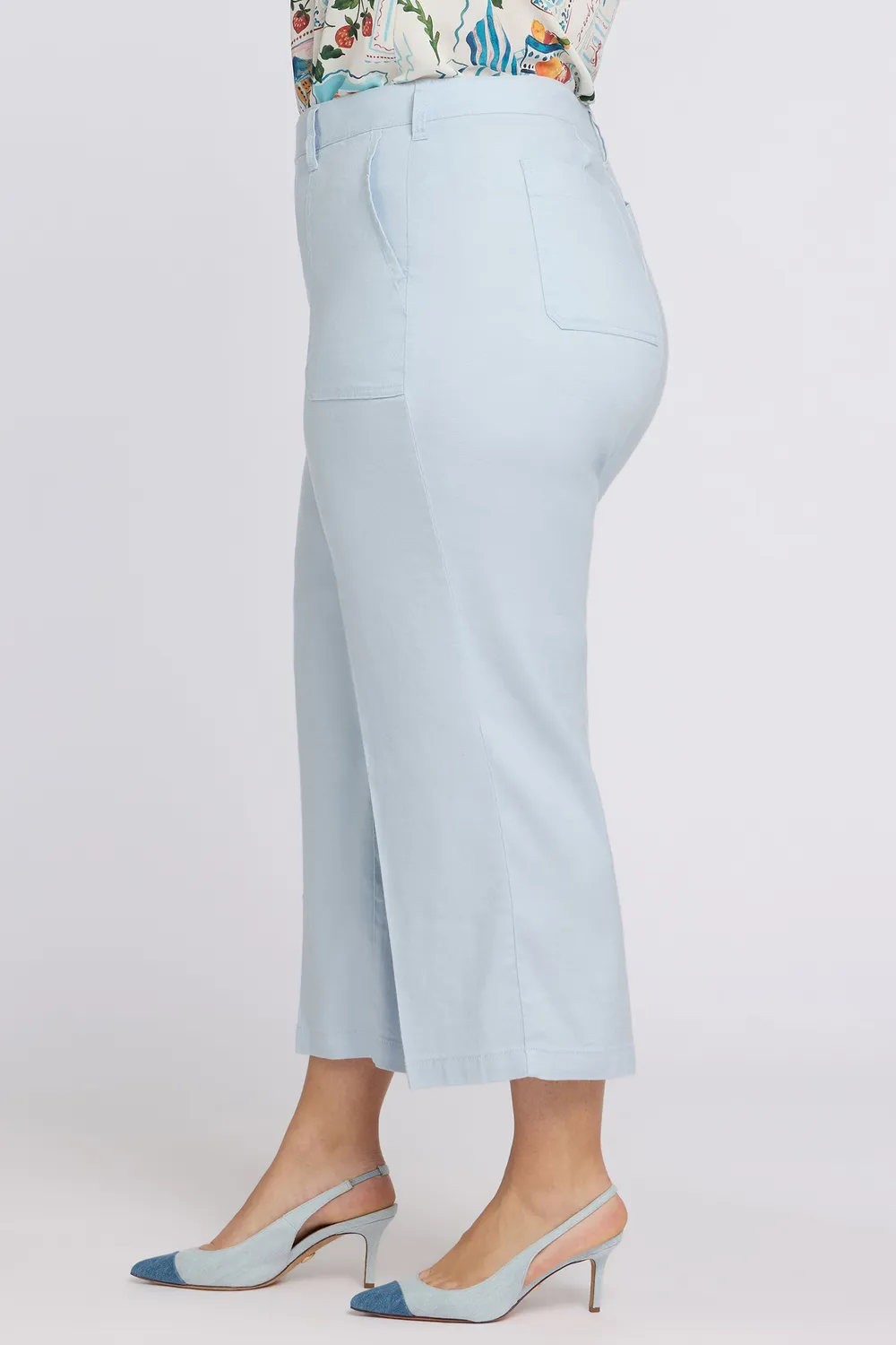 NYDJ Wide Leg Cargo Capri Hose Plus Blue Clover Leinen