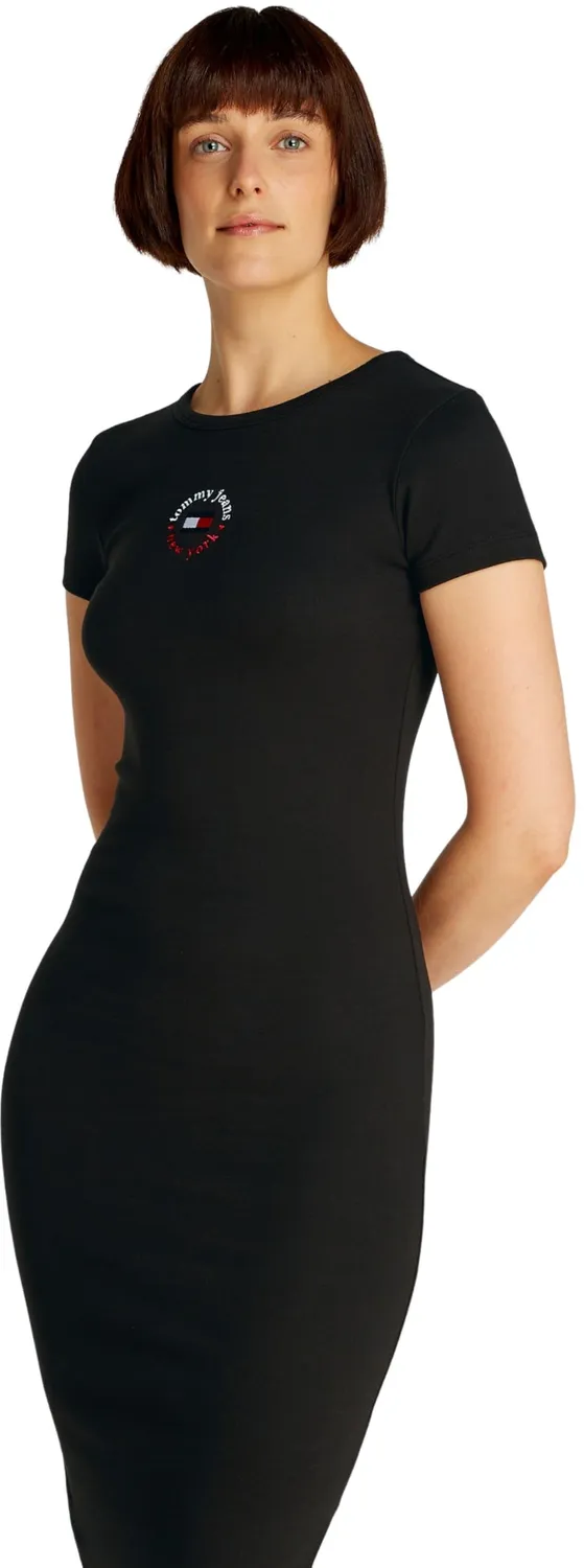 Tommy Jeans Logo Bodycon Kleid Damen M Schwarz Stretch