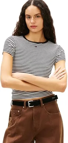 Tommy Jeans TJW DW0DW21430 T-Shirt Damen L Slim Rippe