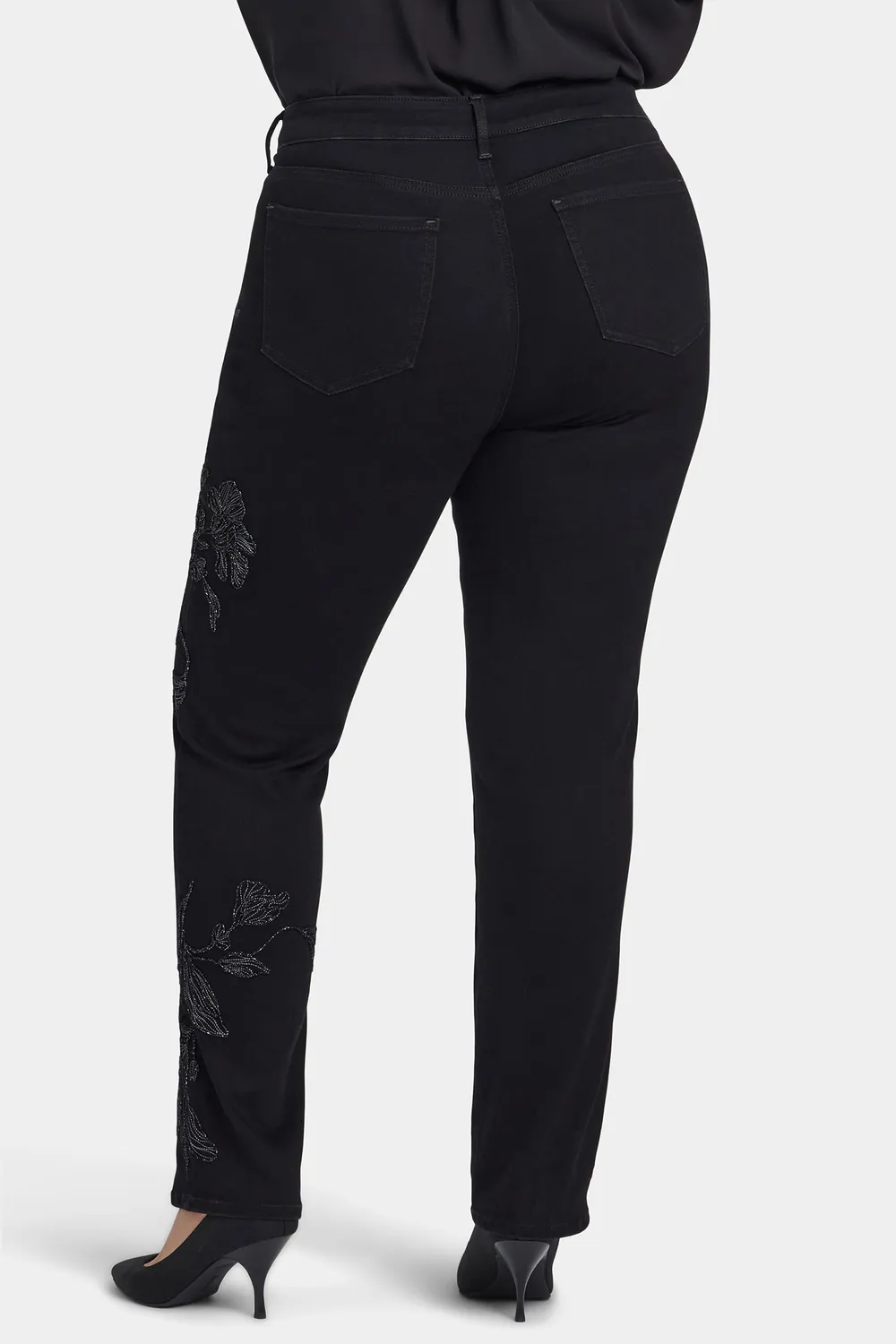 NYDJ Marilyn Straight Plus-Size Jeans Black Rinse bestickt