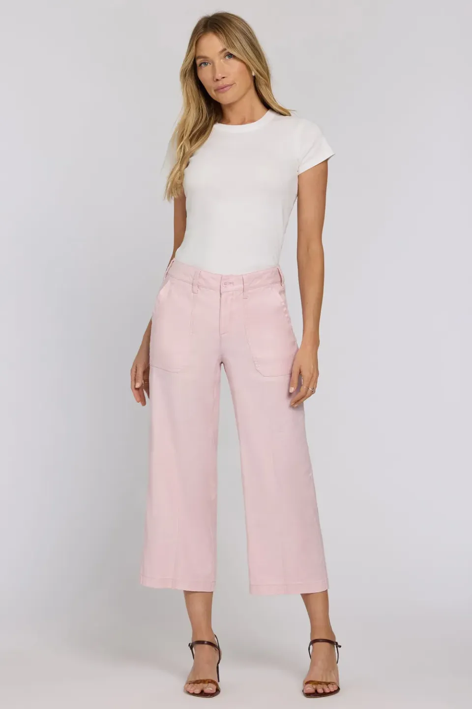 NYDJ Cargo Capri Hose Petite Light Lilac weites Bein Leinen