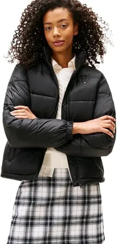 Tommy Jeans Pufferjacke Damen 2XL Schwarz Verstaubare Kapuze Winter