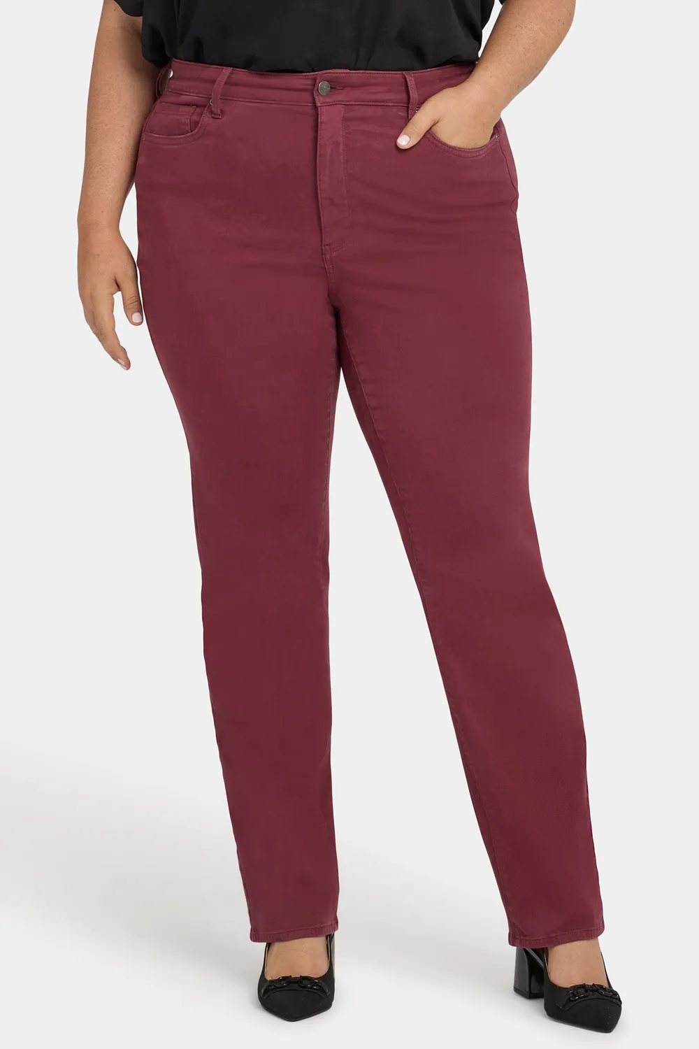 NYDJ Marilyn Straight Plus Jeans Burgundy formend