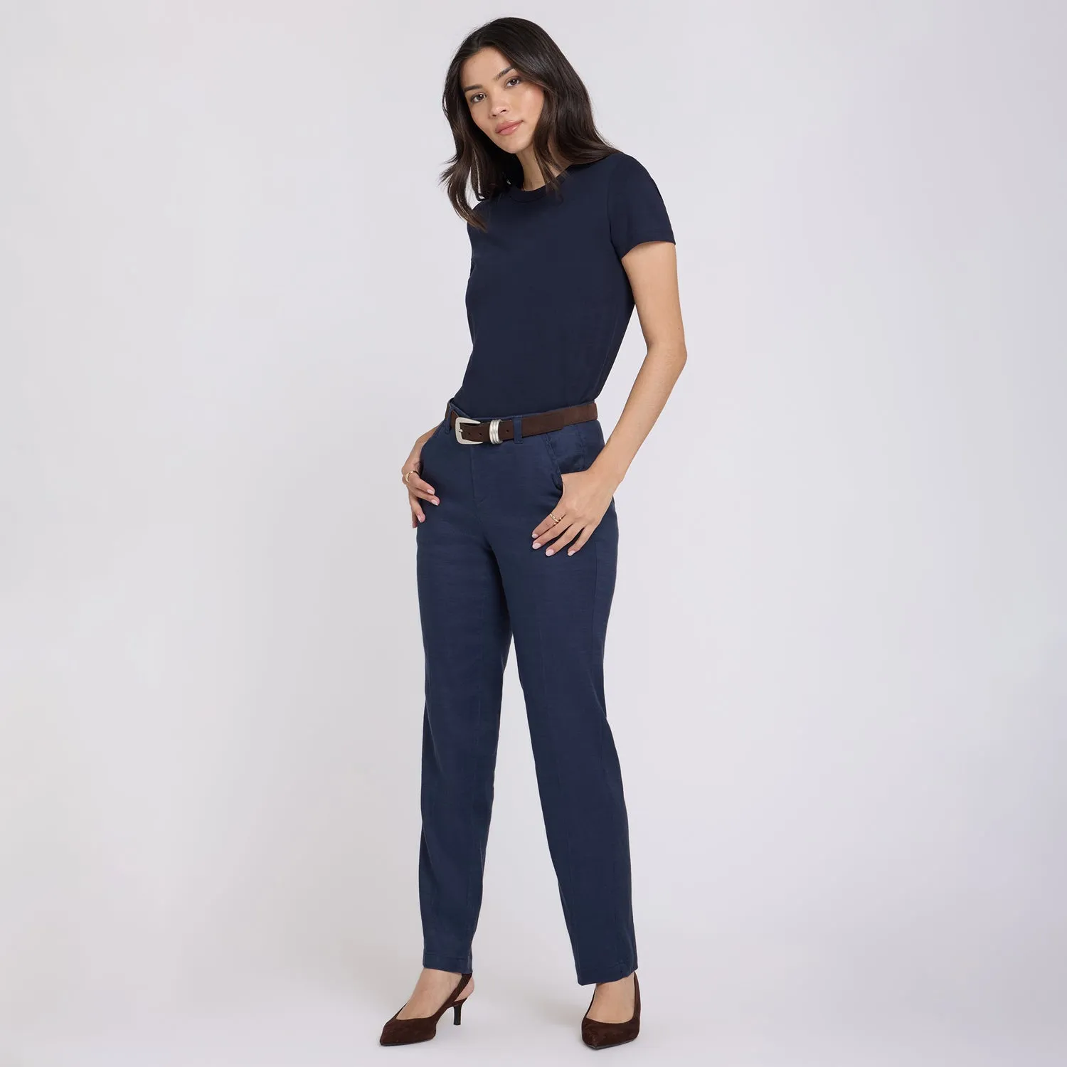 NYDJ Marilyn Straight Pants Oxford Navy Leinen