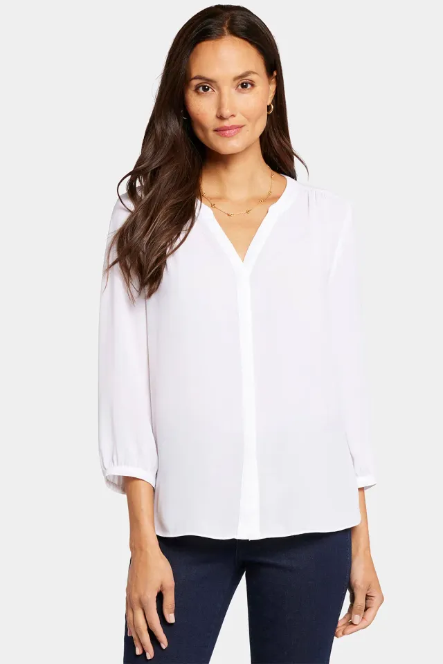 NYDJ Pintuck Bluse Optic White 3/4 Arm