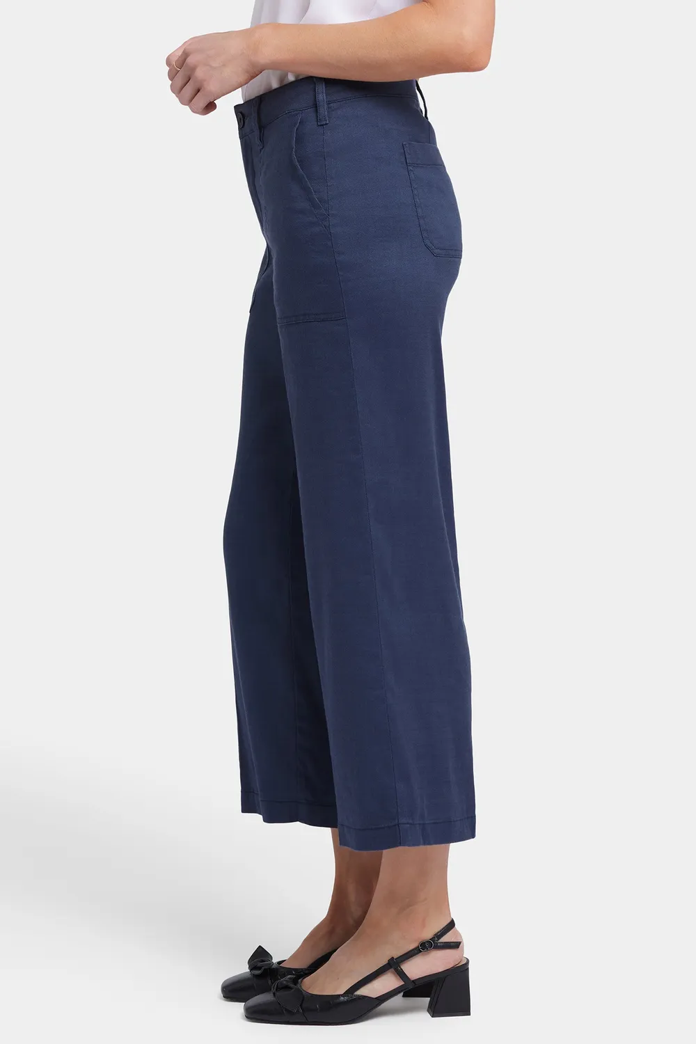 NYDJ Wide Leg Cargo Capri Caprihose Oxford Navy Petite Stretch-Leinen