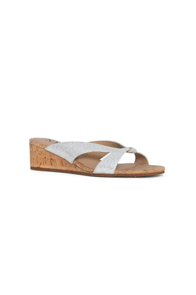 NYDJ Contessa Wedge Sandalen Silber Metallic Leder
