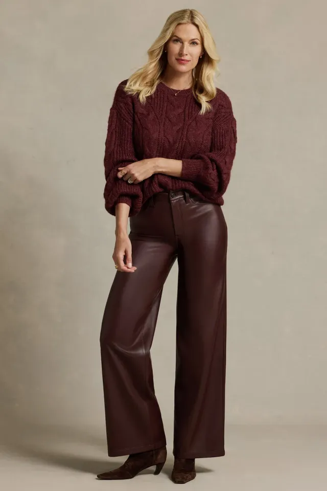 NYDJ Teresa Wide Leg Kunstlederhose Bitter Chocolate