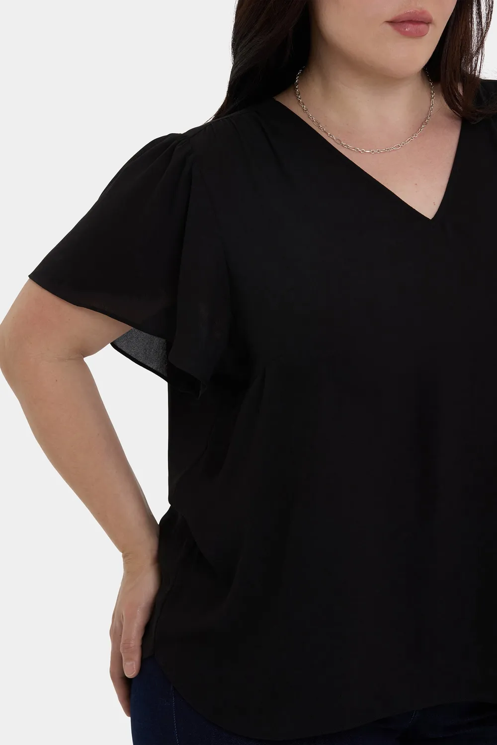 NYDJ Plus Bluse Schwarz Flutter Volant recycelt