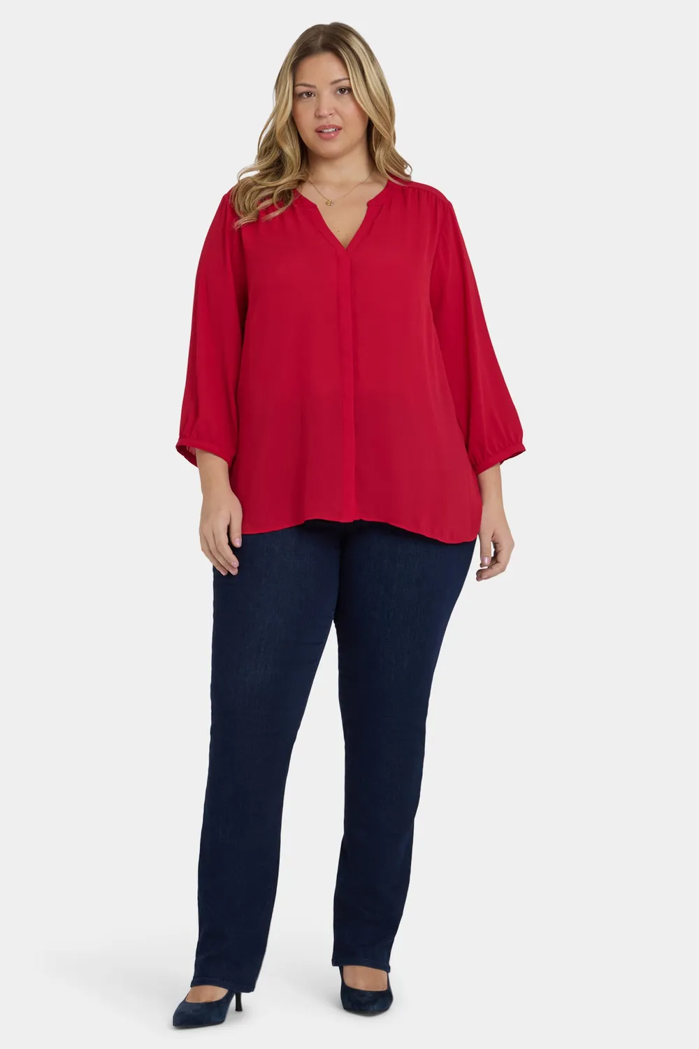 NYDJ Pintuck Plus Size Bluse Carnelian Rot 3/4-Arm