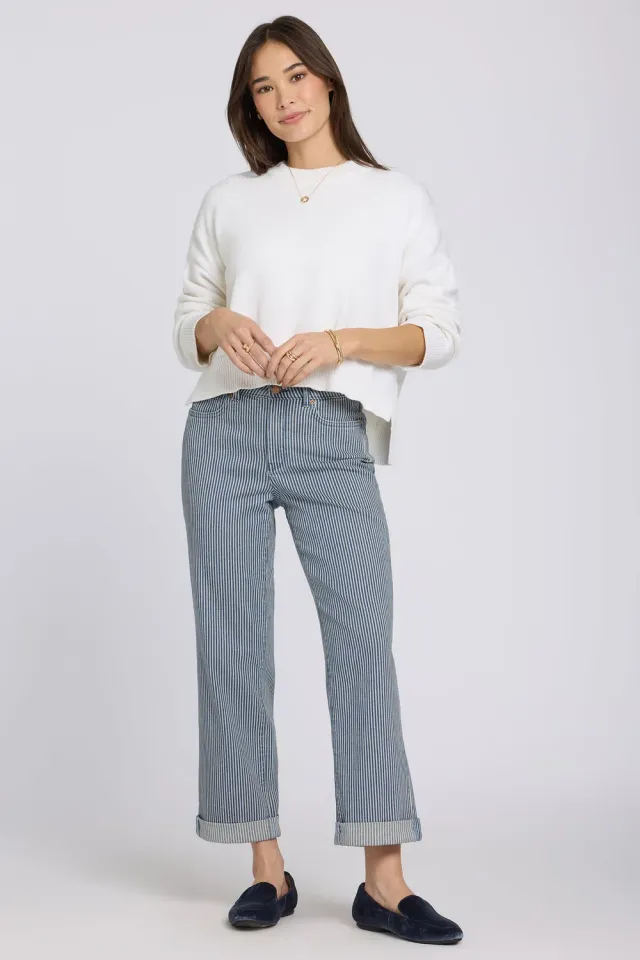 NYDJ Bailey Relaxed Straight Crop Jeans Petite Malaga Stripe High Rise