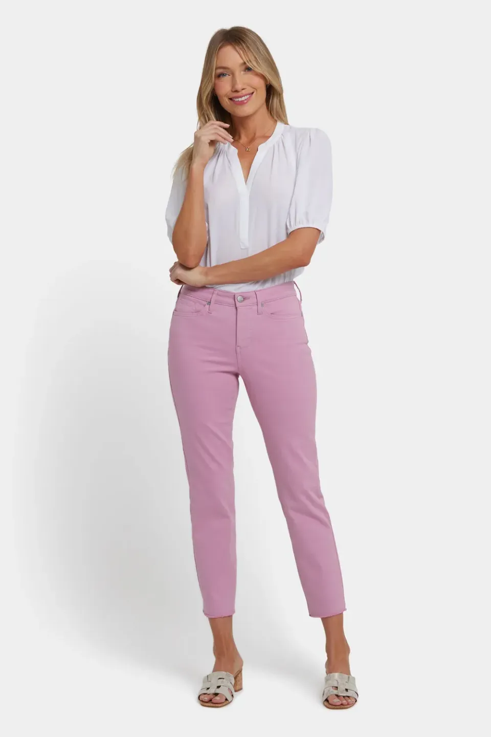 NYDJ Sheri Slim Ankle Jeans Rosa Fransensaum